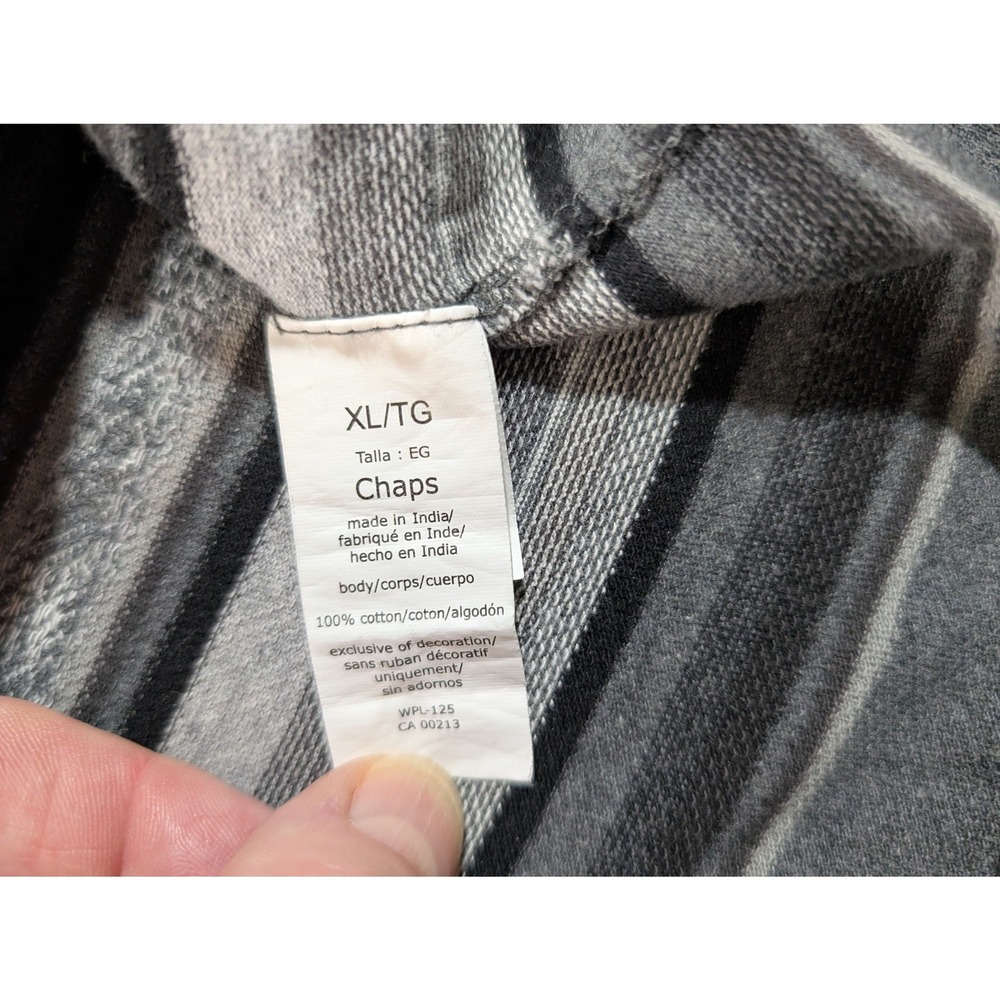Chaps Mens XL Polo Shirt Grey Black Striped Southwestern Geometric Cotton S/S - Picture 5 of 9